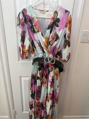 Oshel's Mint Floral Maxi Dress with Pink & Orange Blooms